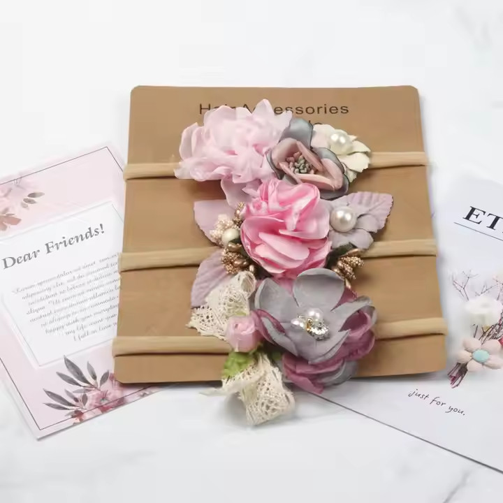 Kids Nylon Toddler Hair Bands Elastic Newborn Baby Girl Artificial Flower Peamband